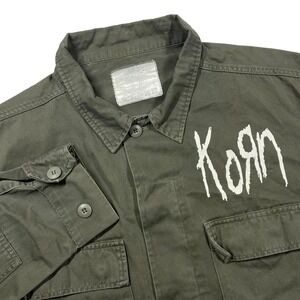 Vintage‎ Korn Military Field Jacket Mens Large Green Band Logo Graphic Grunge